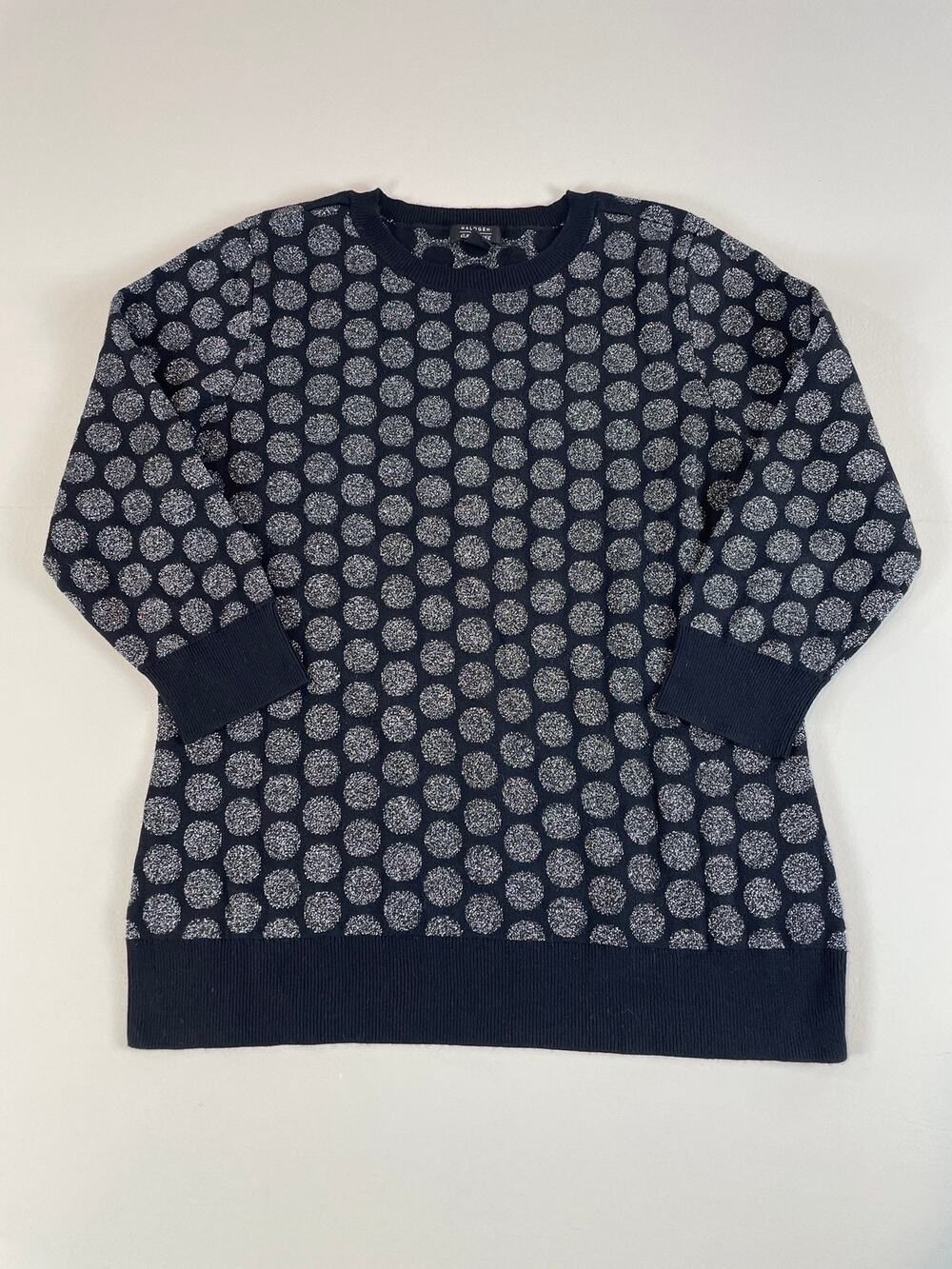 Halogen x Atlantic Pacific Black Silver Polka Dot Sweater Size M